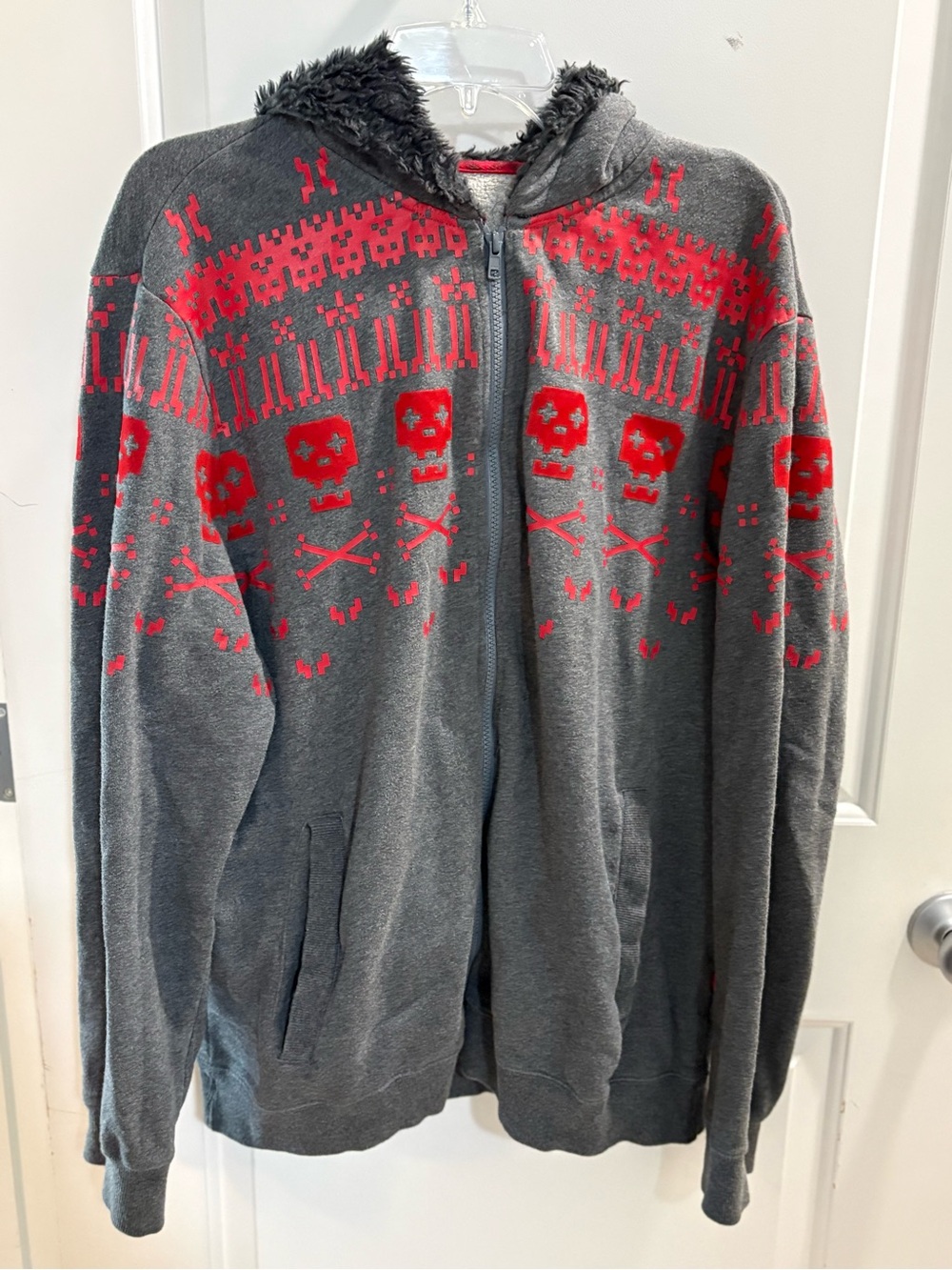 CoolCat Amsterdam Men’s Pixel Skull Fair Isle Zip Hoodie XL